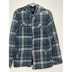 Hawk Men's Fleece Lined Flannel Shirt Jacket Button Up Blue Plaid